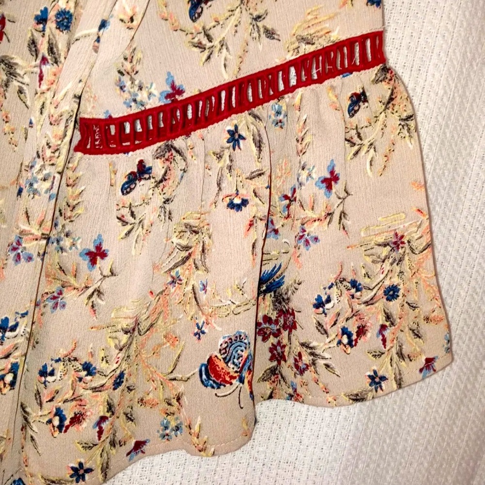 Miss Me Top S Floral Butterfly Print Hippy Boho Bell Sleeve Peasant Shirt Blouse - Picture 4 of 8